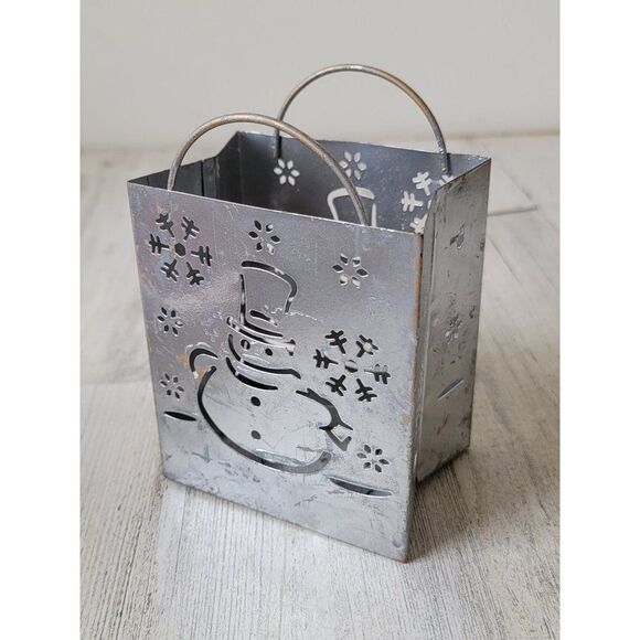 Silver snowman AS IS snowflake tea light holder Xmas decor - Picture 5 of 8